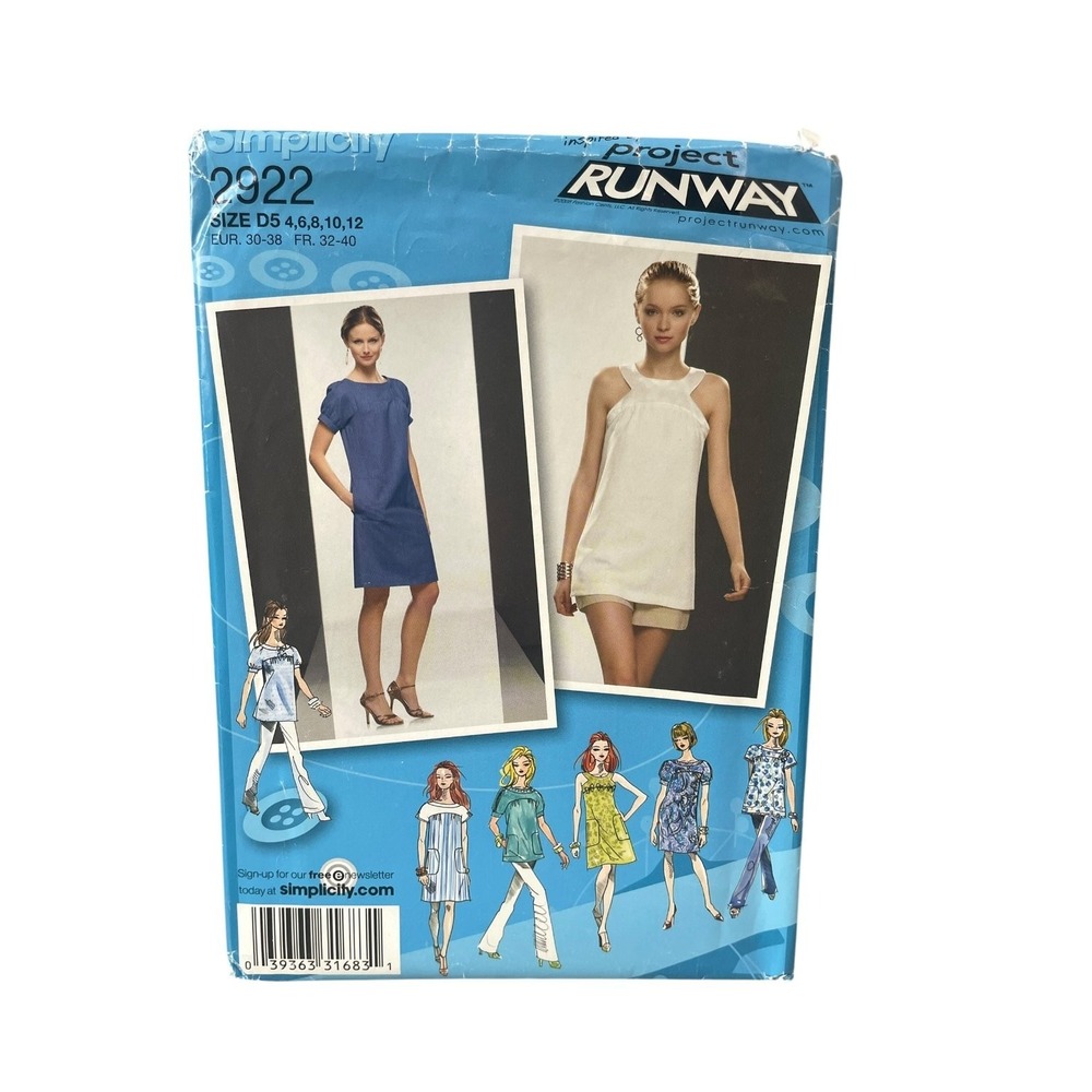 Simplicity 2922 Misses Dress Tunic‎ Pants Size D5 4-12 Project Runway